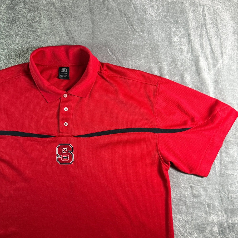 Starter North Carolina State Wolfpack Polo Shirt Mens XL Red EmbrO Logo (READ)